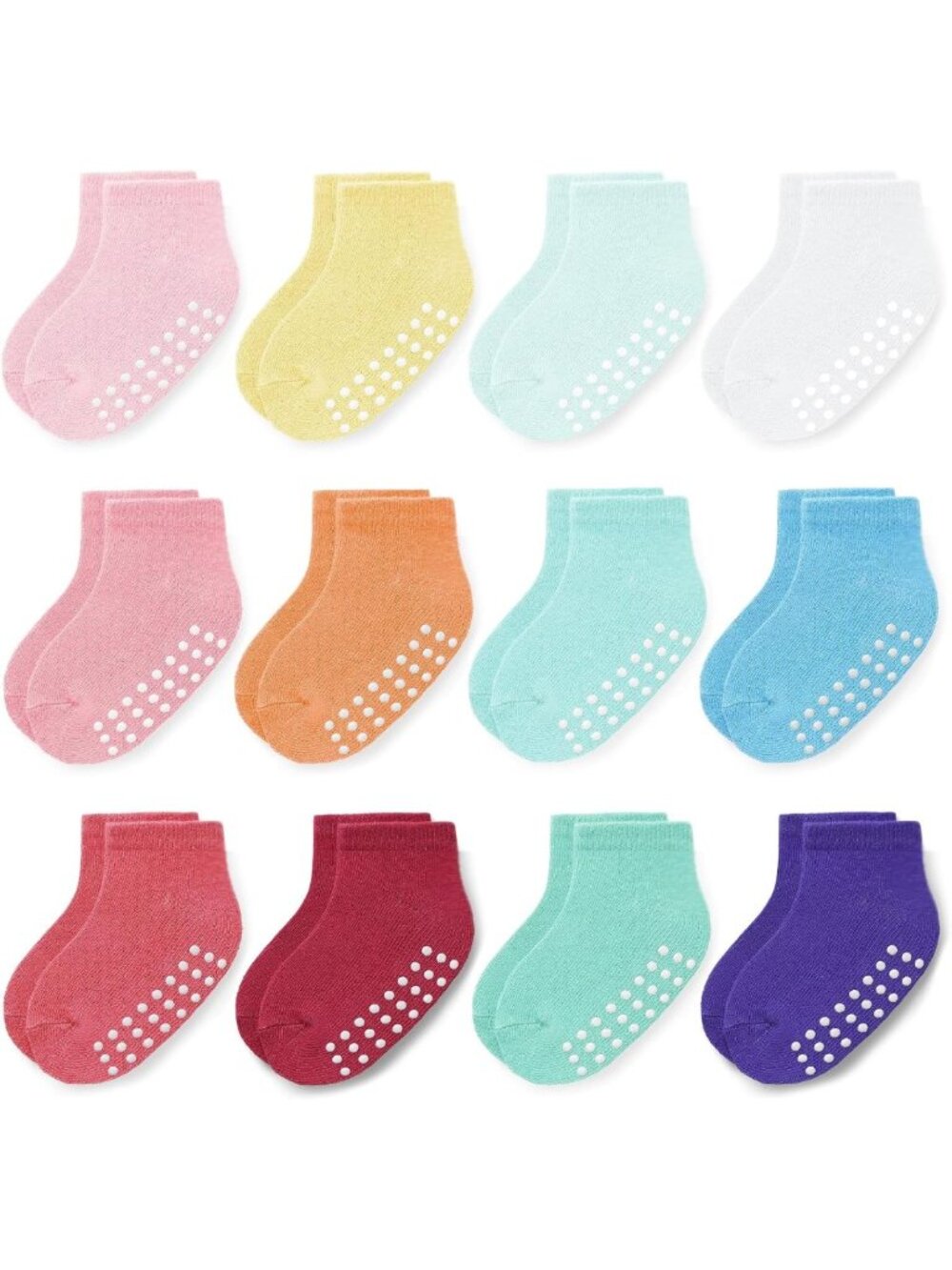 Soft Cotton Non-Slip Ankle Socks for Infants & Toddlers - 12 Pack, Unisex